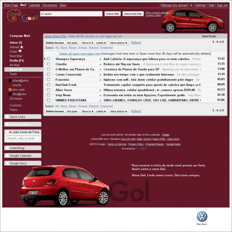 GMail Tema Volkswagen: Gol